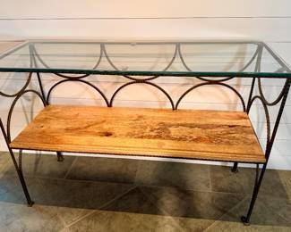 Wrought Iron and Glass Console Table