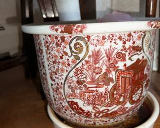 Rickshaw cart landscape porcelain plant pot