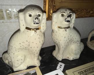 Stafordshire Doggies Foo Dogs Large and lovely, but one has a hairline crack on it's buttocks