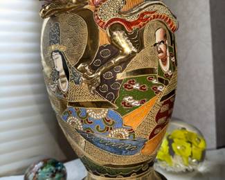 Satsuma Lamp with raised enamel details and dragon