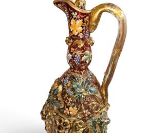 Outstanding Moser glass Pitcher with enameled design,  with original top