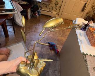 Italian Hollywood Regency brass bird and reed sculpture MidMod!!