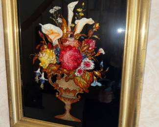 Floral Still life art Painted glass Sparkly!!  pair 