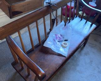 Primitive Windsor-style spindle back Deacon's Bench (lol one of these up on Etsy for $49,999.. Maybe if it was 22k gold!!)