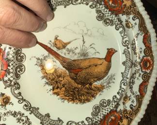 set of 10 Gorgeous plates!  Bishop + Stonier Bisto England Pheasant "Lincoln" 
