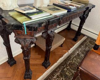 Gorgeous MATCHING library table with drawers Heavy Marble top with Ornately Scrolled base, gorgeous!!!