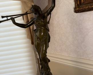 Bronze sculpture Muse de Bois  / Femme Jouant de la Double-Flute by Eugene Marioton   More pix going up