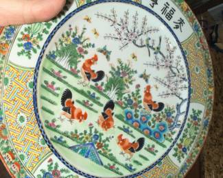 Antique Chinese Famille Rose porcelain plates Five Roosters