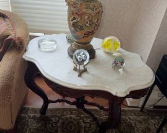 another Victorian style table lovely marble top  with wooden carved base