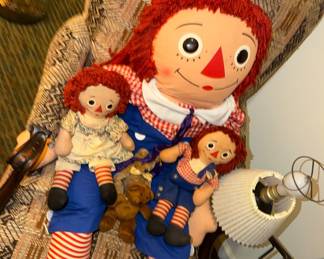 Raggedy Ann and Andy with Grama, looking alarmingly like the creepy doll in the Conjuring... lurking in the basement