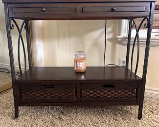 sleek & slender wood and iron tv stand