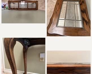 Vintage entry table, solid wood with glass insert