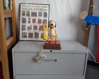Metal Lateral File Cabinet, Vintage Snoopy Telephone