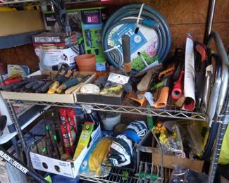 Small landscape hand tools, saws, hoses, etc.