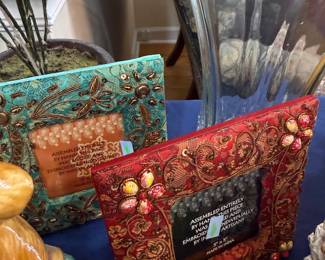 Pair of beaded embroidered picture frames
