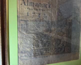 Framed Poor Richard's Almanack 1733 reproduction