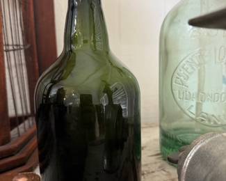 Antique olive green glass bottle