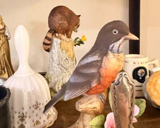 Porcelain robin figurine and decorative bells