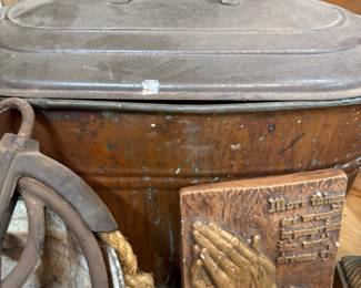 Antique copper wash boiler with lid