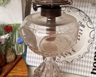Antique pressed glass oil lamp