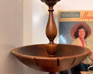Antique turned wood two-tier compote stand