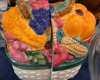Ceramic harvest fruit and basket bookends