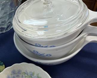 Corning Ware Cornflower Blue skillets with glass lid
