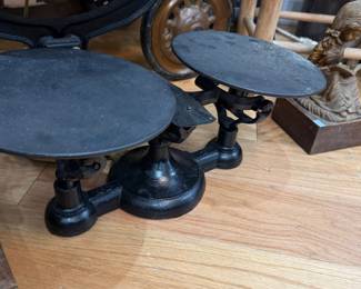 Antique cast iron balance scale with two pans
