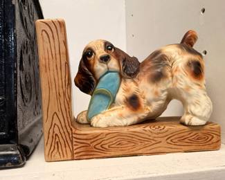 Ceramic cocker spaniel faux bois bookend