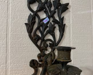 Antique cast iron foliate candle wall sconce