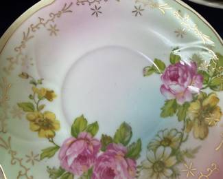 Antique hand painted rose porcelain plate with gilt