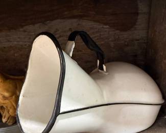Antique white enamelware water pitcher