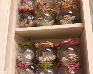 Collection of glass jars filled with seashells