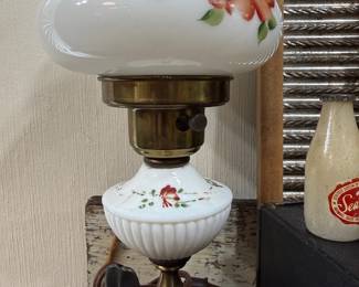 Antique hand-painted milk glass parlor lamp