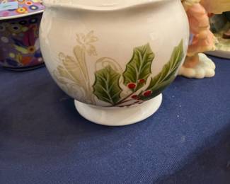White porcelain holly pattern lidded jar