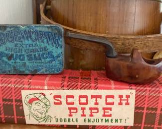 Edgeworth tobacco tin, Scotch Pipe box and estate pipe
