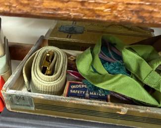 Wooden box with Boy Scout neckerchief and web belt