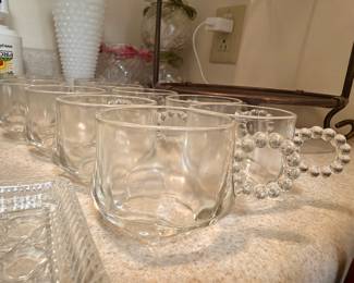 Set of beaded handle glass punch cups
