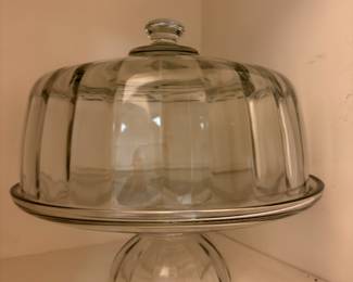 Glass pedestal cake stand with dome