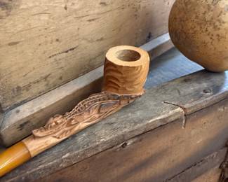 Hand carved dragon figural smoking pipe