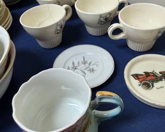 Hand painted rose cup with ribbed teacups and saucers
