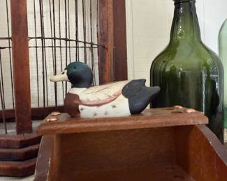 Carved wooden mallard duck decoy