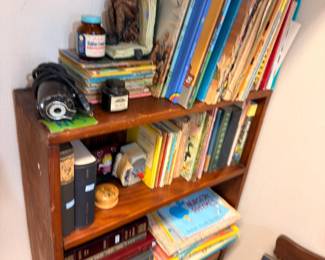 Bookcase of vintage children's books and Golden Books