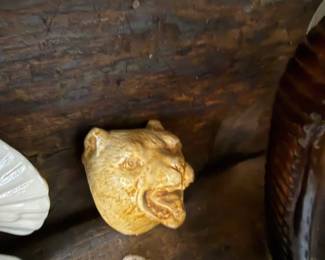 Carved meerschaum lion head pipe bowl