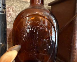 Amber glass portrait flask with cork stopper