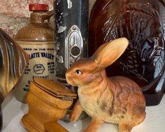 Vintage ceramic rabbit figurine with wooden gavel