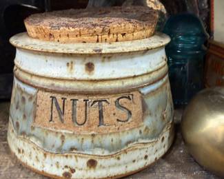 Studio pottery stoneware NUTS canister with cork lid