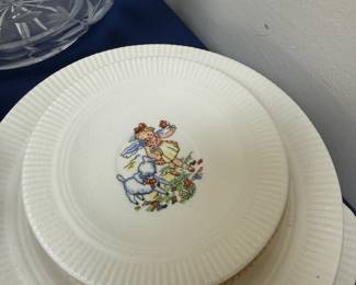 Ribbed china child's bowl with rabbit decal