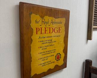 Vintage Royal Ambassador Pledge wood wall plaque