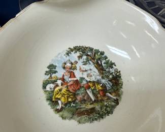 Transferware bowl with pastoral courting scene